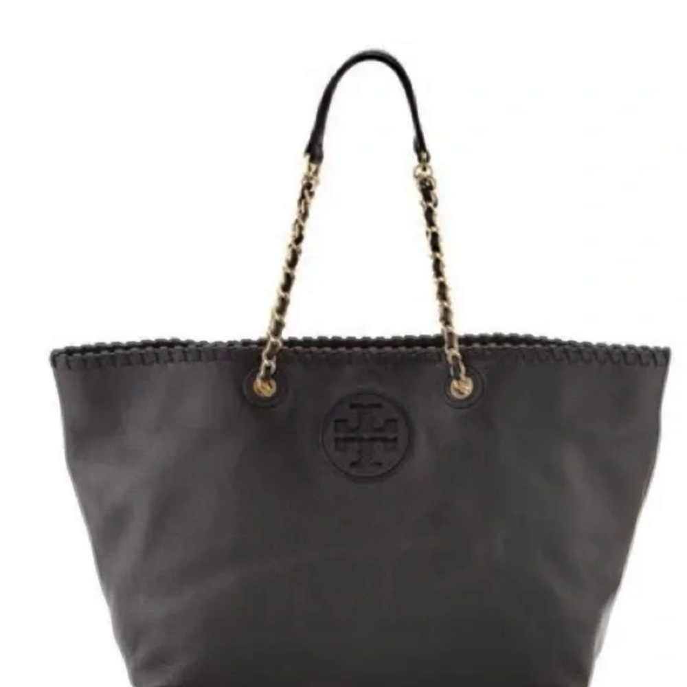 Tory Burch Black Leather Chain Strap Tote